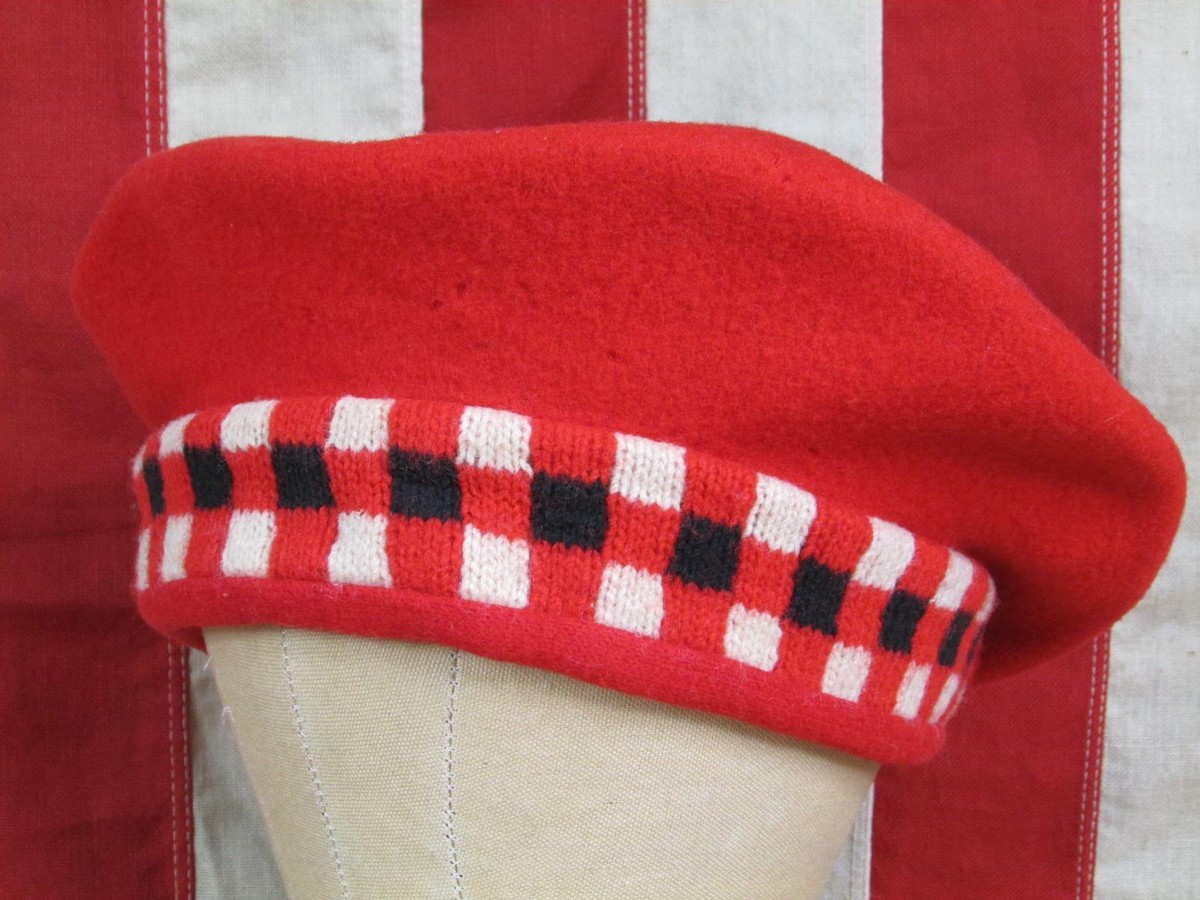 Vintage 1960s Glen Allan Red Wool Curling Tam Hat Made in 