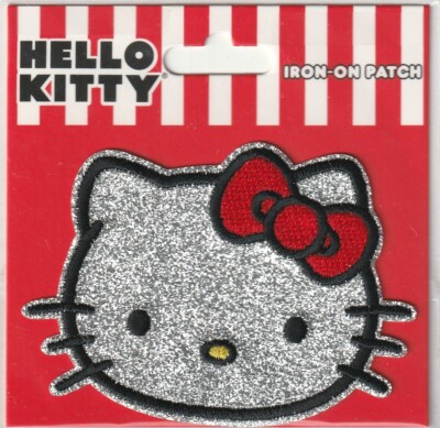 HELLO KITTY Silver metallic Embroidered Iron On Patch NEW! FAST FREE SHIP! WOW!!