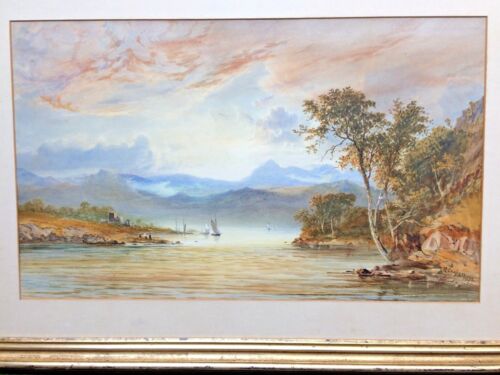 Large 19th C watercolour painting signed R Cooper 1872 possible Scottish scene - Picture 1 of 12