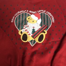 Vintage 1990s Womens Christmas Sweatshirt Crewneck Bear Heart Large
