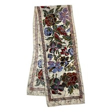 Vintage 1970s Dark Floral Print Scarf 10" x 53" Oblong Satin Acetate