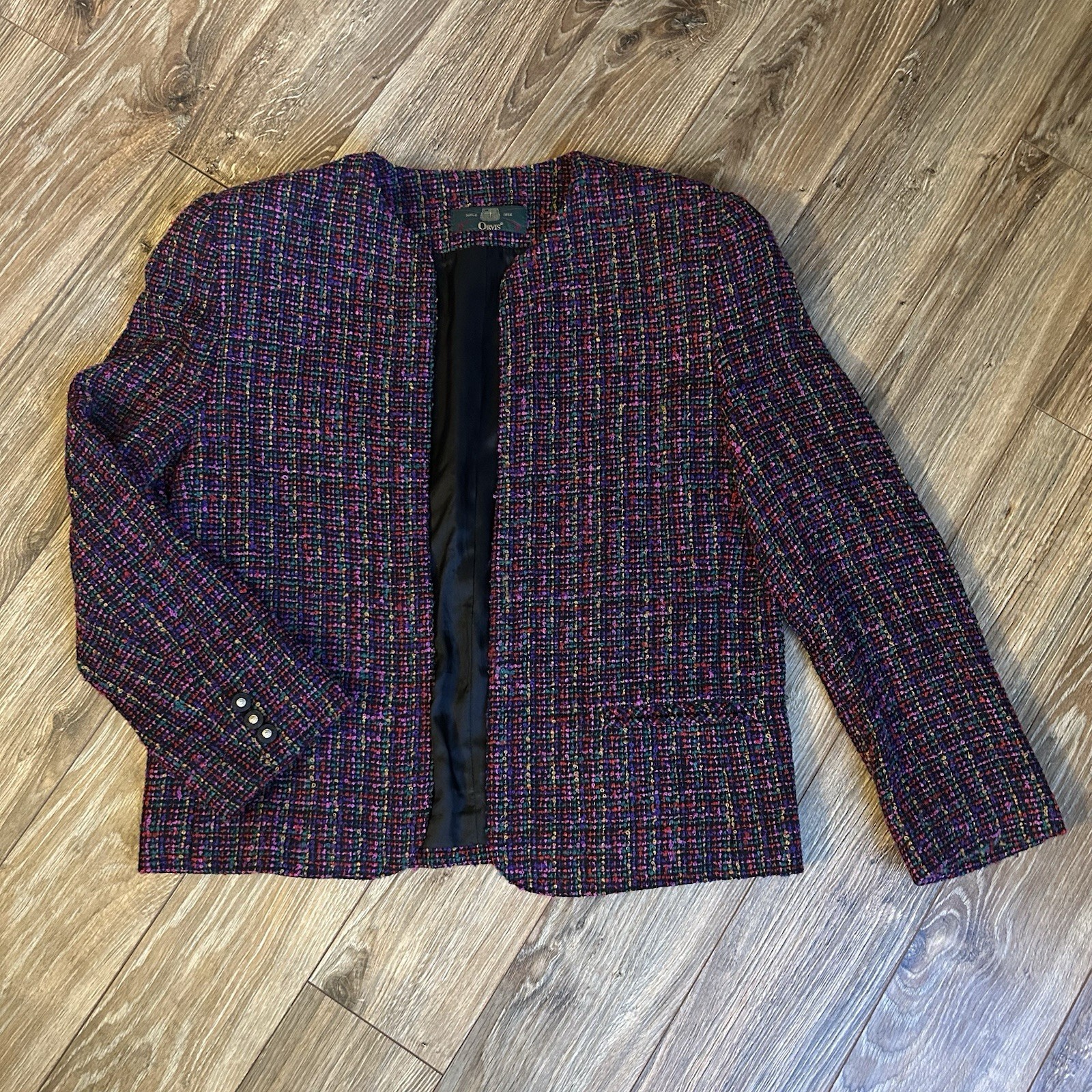 Vintage Orvis Colorful Tweed Art to Wear Open Front Blazer Jacket Womens 6? USA