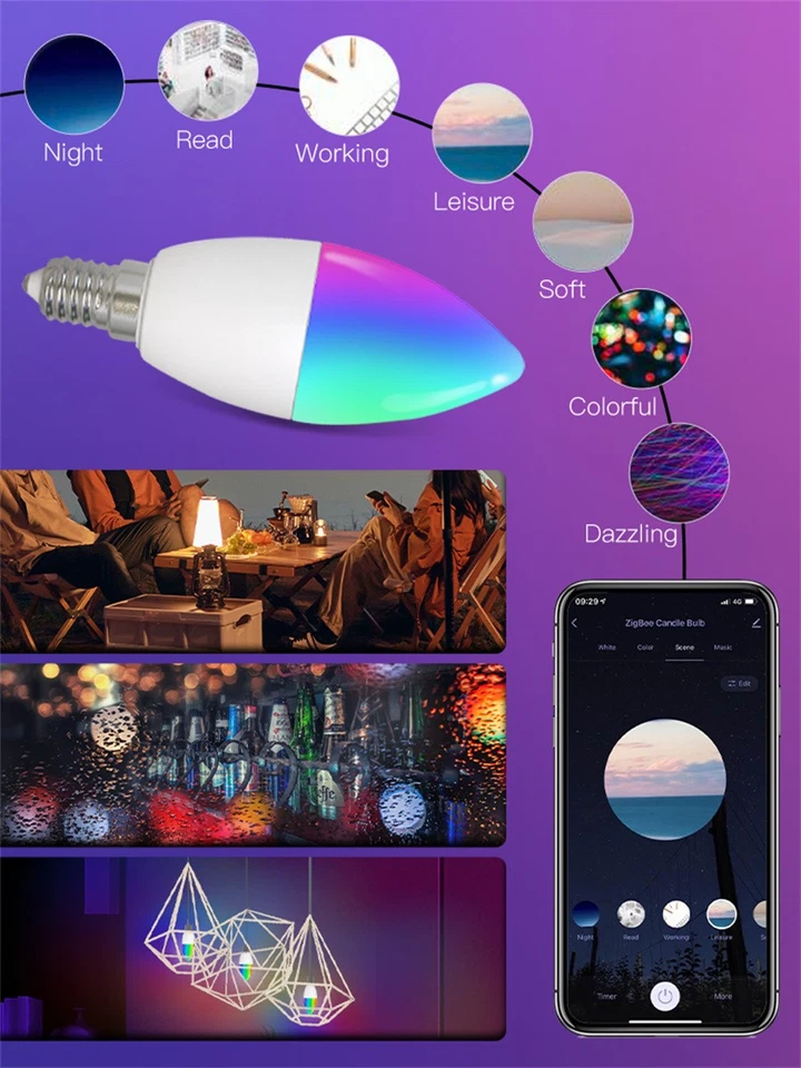 5W Tuya Wifi RGB Smart LED Light Bulb Warm Cool White Dimmable Lamp E14 - Image 3 of 4