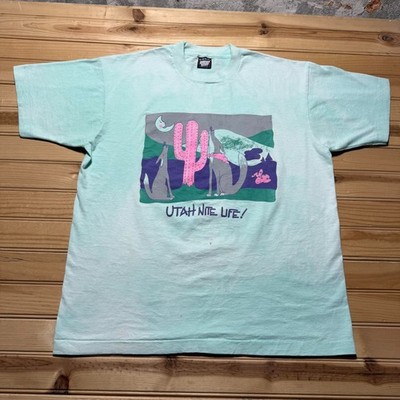 Vintage 1980s Utah Nite Life Coyote Cactus Graphic Souvenir T-Shirt USA - XL