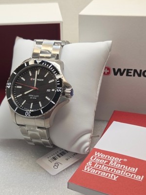 WENGER 01.0641.118 Herrenuhr EDELSTAHL / 200M / NEU / SCHWARZ - SILBER