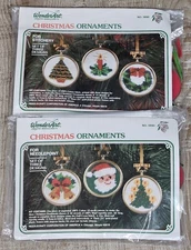 NIP VTG WonderArt Christmas Ornaments w/ Frames Crewel Needlecraft Kits Lot of 2