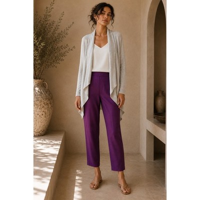 Clio Silk Pants Purple Flat Front Side Zip Straight Leg Size 4 Luxury