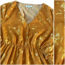 Madewell Ruffle-Sleeve Button-Front Dress Womens Size 10 Botanical Amber Gold