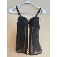 Daisy Fuentes Black Lace Bustier Top Sheer Mesh Padded Underwire DF2063 Small