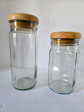 Glass Storage Tall Canisters Containers Jars Hardwood Top