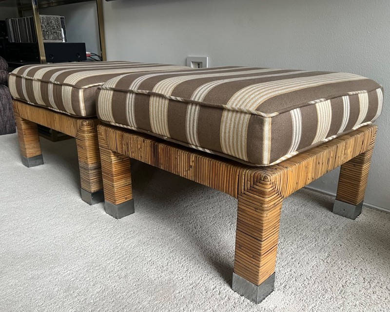 Billy Baldwin For Bielecky Brothers Rattan Ottomans - Pair