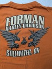 VTG Harley Davidson T Shirt Mens L Orange Stillwater OK Forman Motorcycle Y2K