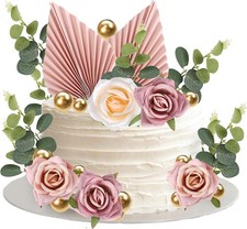 22 Pack Rose Artificial Flower Leaves, Cake Decorations Gold Balloon Cake Topper