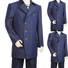 Blue Men's Suits Denim Double Breasted 2 Pieces Party Tuxedoes Wear