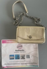 AUTHENTIC Tory Burch Kira Pebbled Leather Chain Wallet Crossbody Bag Gold EUC 