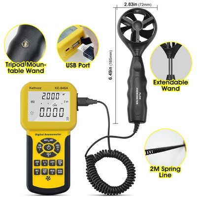 Pro HVAC Anemometer CFM Wind Speed Gauge Temperature Air Flow Velocity Meter LCD