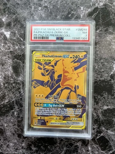 2021 POKEMON SM BLACK STAR PROMO #SM248 FULL ART/PIKACHU & ZEKROM GX PSA 7