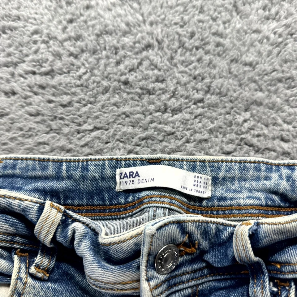 Zara Jeans Womens 8 Blue Cotton Denim Bootcut Raw Hem Faded Button Fly Stretch - Image 4 of 4