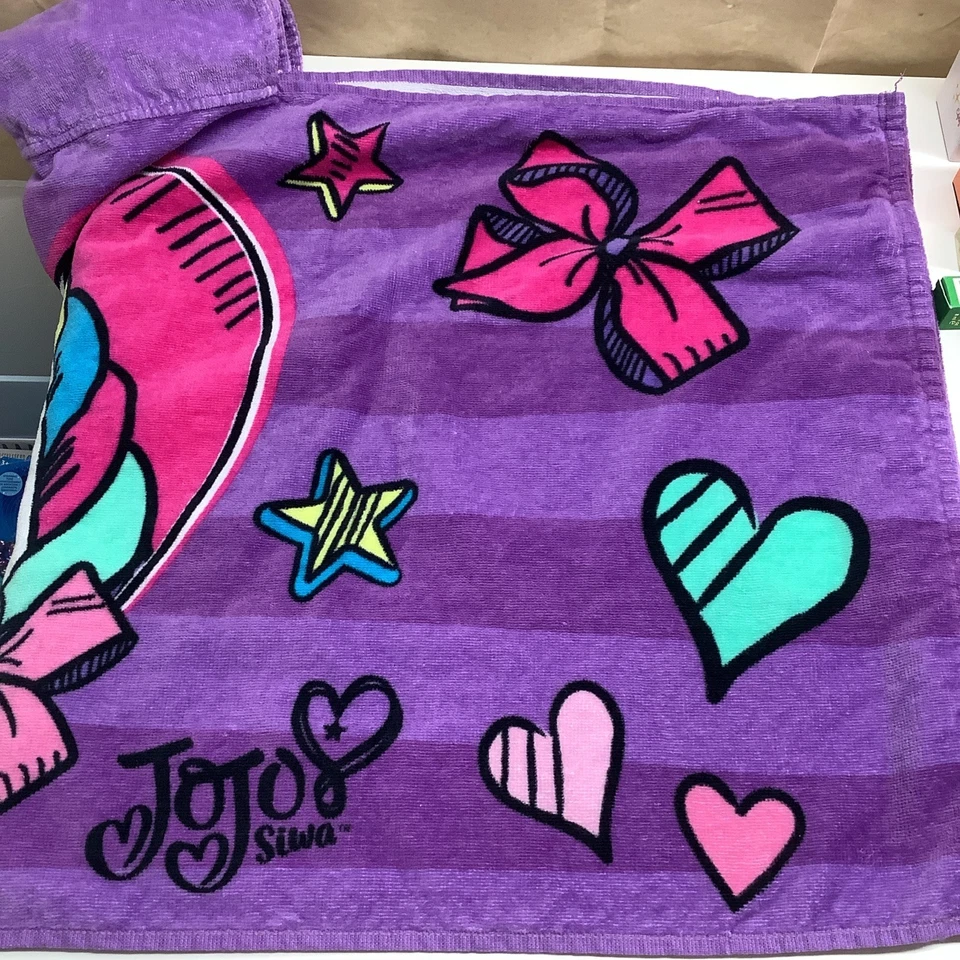 Toalla de baño JoJo Siwa con capucha playa piscina púrpura unicornio corazones y lazos para el cabello muy apreciada Foto 2 de 4