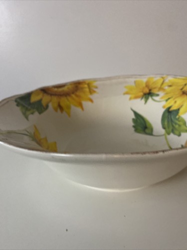 Sur La Table Green Yellow Cream Large Round Sunflower Serving Bowl Made In Italy - Picture 8 of 10
