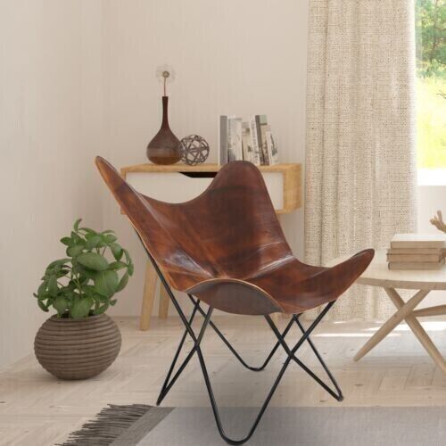 Comfortable Brown Leather Butterfly Chair Best Quality With Foldable Stand - Picture 1 of 4