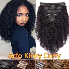 4B 4C Clip in/on Weave Hair Extension Afro Kinky Curly Remy Human Hair Full Head