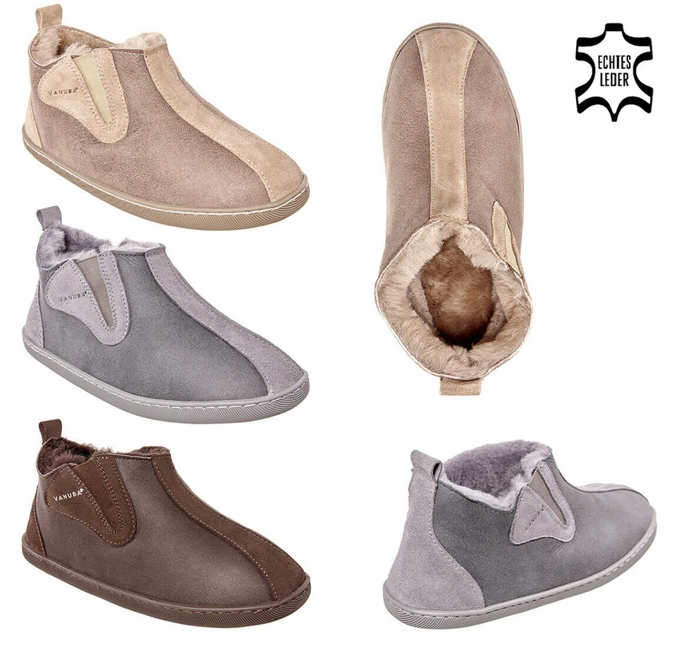 Hausschuhe Herren Schaffell grau braun beige Velours Gr. 40-47 Vanuba COLUMBIA - Bild 1 von 1