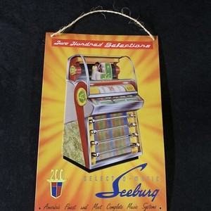 RARE- UNIQUE RARE TIN STORE ADVERTISING SIGN - SEEBURG 200 - JUKEBOX -ENGLAND