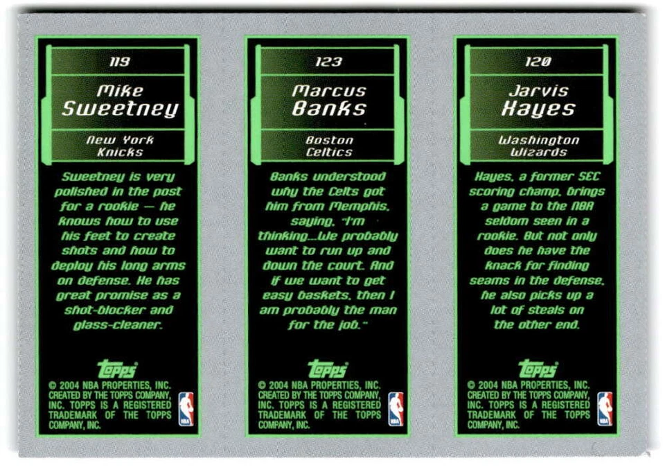 2003-04 Topps Rookie Matrix Mini HAYES/BANKS/SWEETNEY RC Rookie  Basketball  - Image 2 of 2