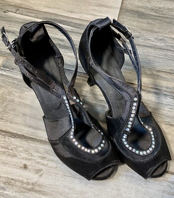 Burju black satin crystal performance dance shoes Size 8 | eBay