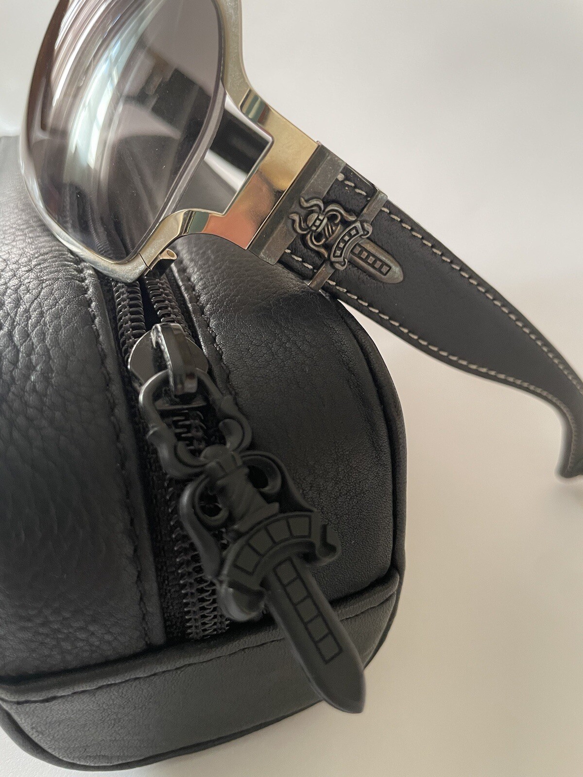 Authentic Chrome Hearts Rehab Sunglasses Sterling Silver/ Leather Rare image 2