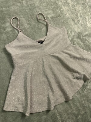 NWT Womens Crop Tops XS Pink Glitter Metallic Flowy Sleeveless Wild Fable