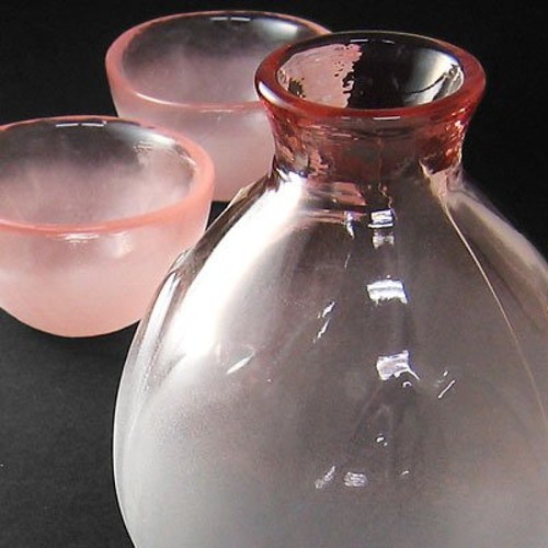 Japanese glass Sake cup set Guinomi Tokkuri beautiful pink clolor from japan - Picture 3 of 3