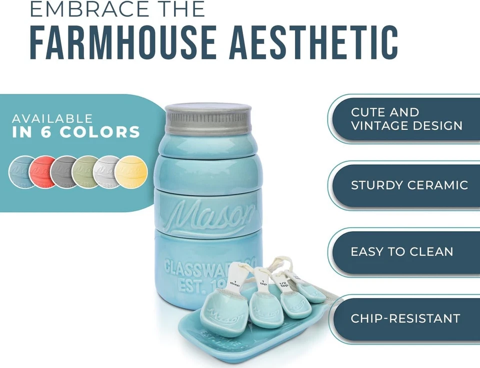 Sturdy Kitchen Ceramic Decor Set - 6-Piece Aqua Blue Vintage Style Collection - Image 4 of 4