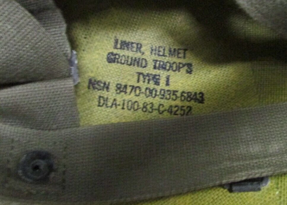 Authentic US GI M1 Helmet Liner, Liner Helmet Ground Troops Type 1 