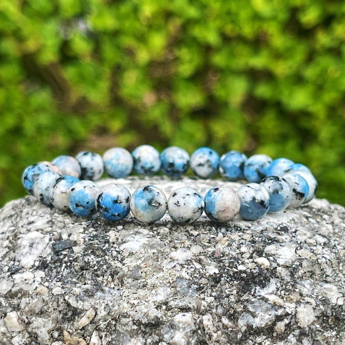 Natural K2 Jasper Stone Bracelet Raindrop Azurite Gemstone Stretch