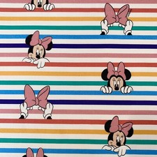 100% COTTON FABRIC DISNEY MINNIE MOUSE RAINBOW STRIPE  - FAT QUARTER 18X22"