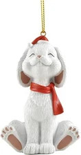 Whimsical White Happy Bunny Rabbit Ornament Figurine Holiday Statue Sculpture 