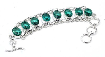 925 Sterling Silver Green Tourmaline Gemstone Handmade Jewelry Bracelet Size-7-8
