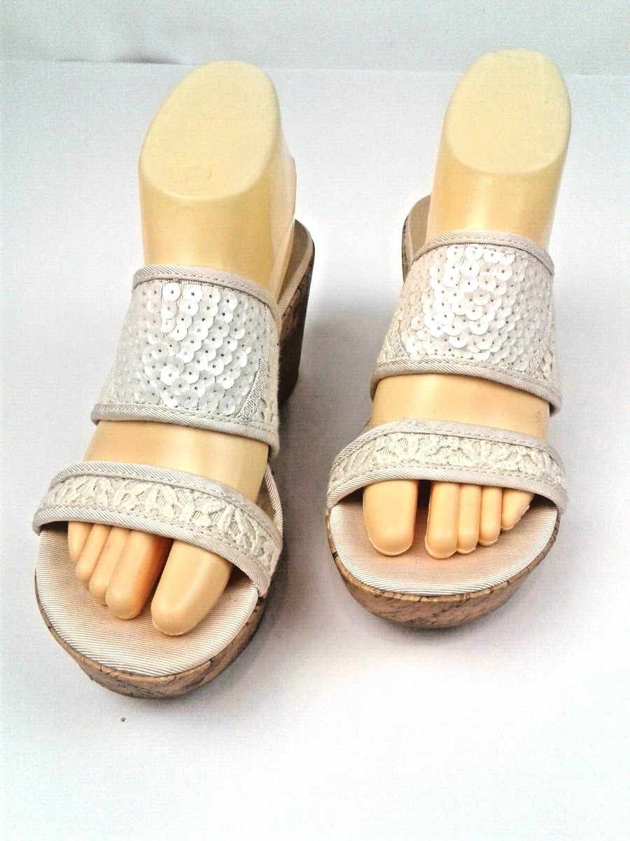 BKE Sole Womens Ivory Cork Wedge Platform Sandals With