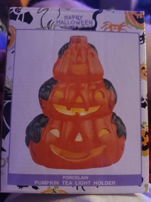 Ceramic Pumpkin Tea Light Candle Holder Tower Kawaii Halloween Figure JOL Jack