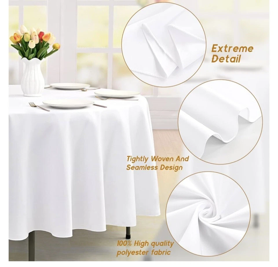 120” Polyester White Table Cover Cloths Wedding Party Decoration Table Cloth - Image 2 of 4