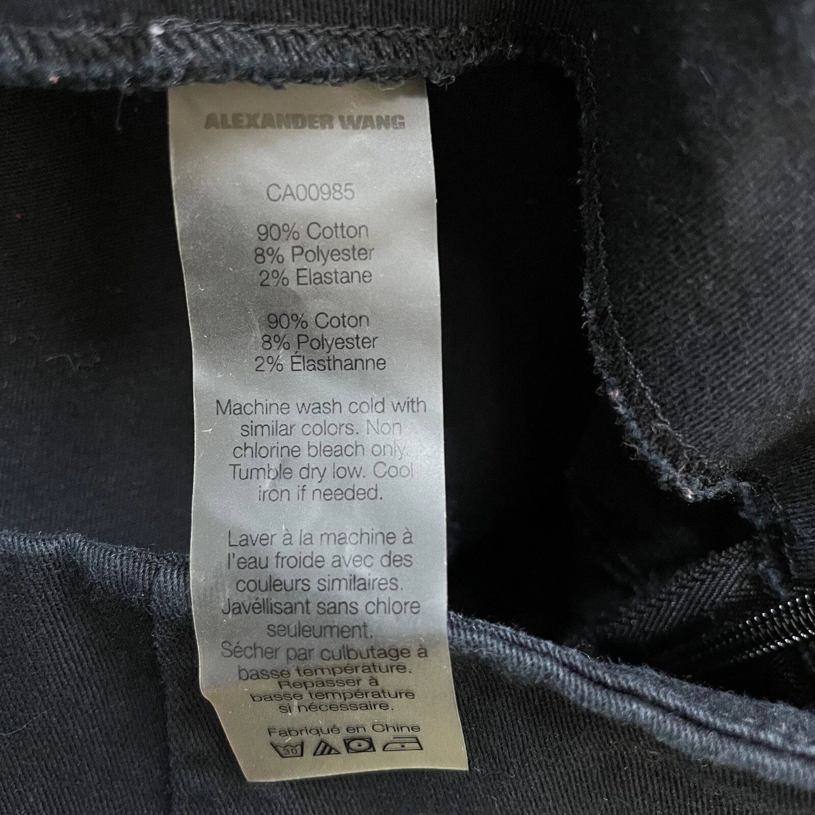 Pantalone donna T ALEXANDER WANG 4 nero piatto davanti conico zip laterale cotone elasticizzato