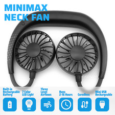 Mini Max Portable Rechargeable Necklace Fan - Hands Free Neck Fan, Bendable, 3 S