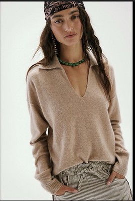 NWT Free People Eloura Cashmere Henley Sweater XL Long Brown