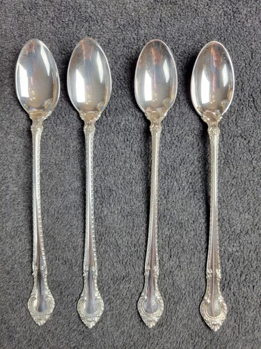 4 (four) Gorham English Gadroon Sterling Silver Iced Tea Spoons 7.5"