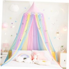 Princess Bed Canopy for Girls, Breathable Hanging Mosquito Net with Rainbow