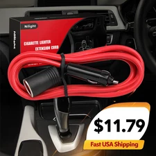 12V 24V Car Cigarette Lighter Extension Cord Male to Female 6ft Power Cable