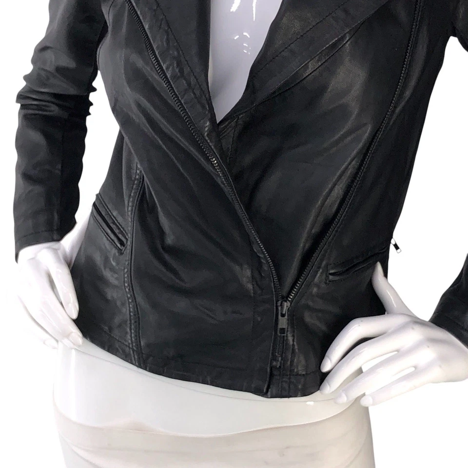 Halogen Jacket Womens XXS Petite Leather Moto Black Asymmetrical Zip - Image 3 of 4