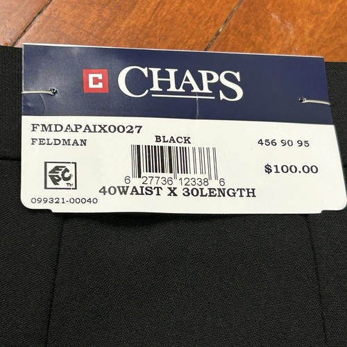 New Chaps Feldman Pants Mens 40x30 Performance Wrinkle Free Stretch Black Office - Picture 2 of 9